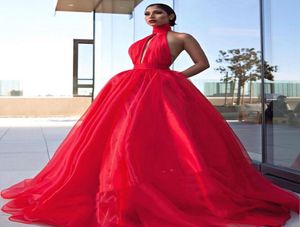 Red Ball jurk prom jurken 2019 sexy halterneck sleutelgat buste open terug prinses formele avondjurken rode loper jurk cocktail p9618336