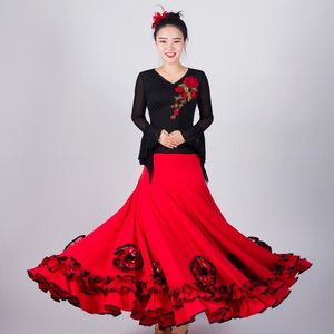 Falda de baile de salón de baile rojo mujeres flamenco elegante atuendo de vals de vals disisado vestuario de vestuario jl2493 2900