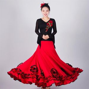 Jupe de danse de salon rouge femmes Flamenco tenue de valse élégante robe espagnole Costume de scène vêtements exotiques JL2493233n
