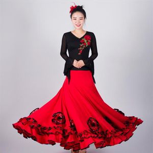 Jupe de danse de salon rouge femmes Flamenco tenue de valse élégante robe espagnole Costume de scène vêtements exotiques JL24932854