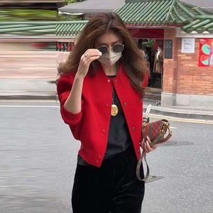 Manteaux d'uniforme de Baseball rouge pour femmes, veste courte à col rond, simple boutonnage, mode décontractée coréenne, vêtements d'extérieur amples, automne hiver