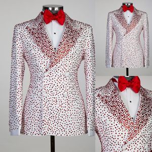 Beading Red Beading Boda Tuxedos White Peaked Lapel Groom Wear Catón de fiesta Slim Fit Solo una chaqueta