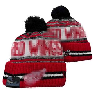 Red Beanies Wings Bobble Hats Baseball Hockey Ball Caps 2023-24 Modeontwerper Bucket Hat Chunky Gebreide Faux Pom Beanie Christmas Hat Sport Geknit hoeden