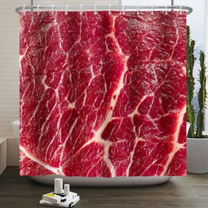 Cortina de ducha de carne roja carne comida cruda comida de bateado de bateador de tela impermeable tela de baño de tela de baño con ganchos 180x240