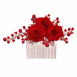 Red Big Fr Bridal Hair Combs Wedding Bride Hairpin Hair Clips For Women Hair Side For Weddings Bijoux BRIDESMAID Gift W9FC #