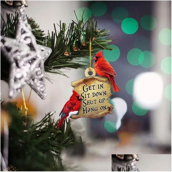 Colgante de pájaro rojo Adorno de decoración de acrílico de Navidad Lámpara de coche Colgante Fy5873 12.12 Entrega de gota Dhzbx