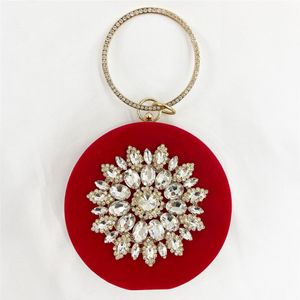 Sacs de velours d'embrayage bleu noir rouge Femmes Elegant Round Round Evening Sac Crystal Diamond Wedding Purse Exquis Gold Hardware Chain Cros222C