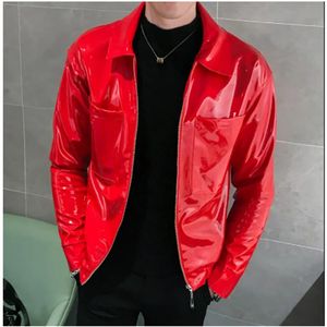 Red Black Coffee Leather Jacket Shinny Mens Jackets And Coats Jaqueta Masculino Stage Clothing For Singer Club Party Jacket Man M-3XL