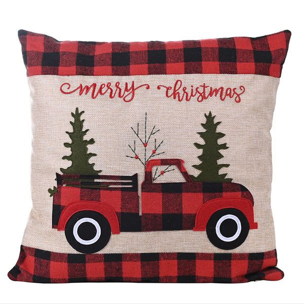 Red Black Grid Plaid Car Christmas Funda de almohada Imitación de lino Check Cloth Funda de almohada Año Nuevo Navidad Fabric Home Bus Decoraciones HH0022