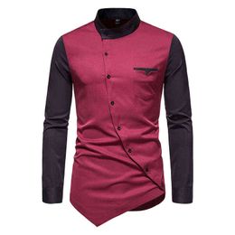 Red Black Patchwork Shirt Men 2022 Brand Slim Fit lange mouw heren Draai Shirts Business Casual Henley Shirt Male Camisa Hombre L220704