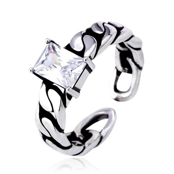 Rouge Noir Carré Diamant Solitaire Bague Rétro Argent Chaîne Ouverte Réglable Pierres Précieuses Anneaux Bande pour Femmes Hommes Mode Bijoux Will et Sandy