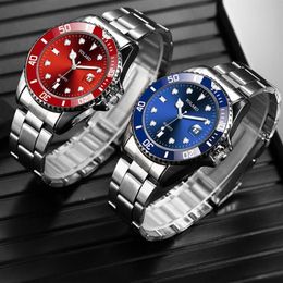 Reloj rojo y negro para hombre, de pulsera de acero inoxidable, resistente al agua, de alta calidad, reloj de cuarzo, marca superior, horas para hombre B365255H