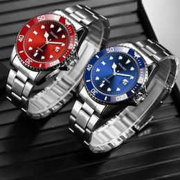 Reloj rojo y negro para hombre, de pulsera de acero inoxidable, resistente al agua, de alta calidad, reloj de cuarzo, marca superior, horas para hombre B365212k