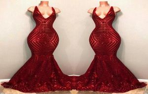 Red Bling bling paillettes de bal robes de fête de bal sirène sans manches plongeant v coulle noire fille africaine robes de célébrité robes de soirée8708361
