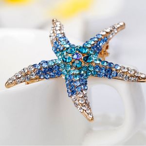 Red Blue Sea Crystal Starfish Broche Pin Business Suit Tops Corsage Rhinestone Broches For Women Men Fashion Jewelry Clothing