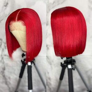 Red Bob Wig Lace Pruiken voor zwarte vrouwen Braziliaanse vooraf geplukte menselijke haarpruiken te koop opruimpruiken menselijk haar recht kort korte 220%dichtheid