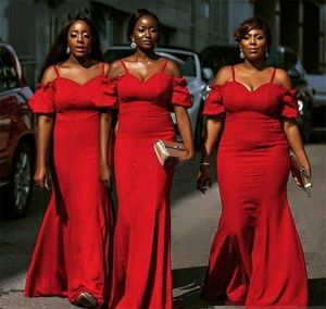 Red Boho Cold Shoulder Sleeves African Wedding Guest Dresses Tallas grandes 2020 Backless Long Bridesmaid Dress Prom Vestidos de noche Fiesta nupcial