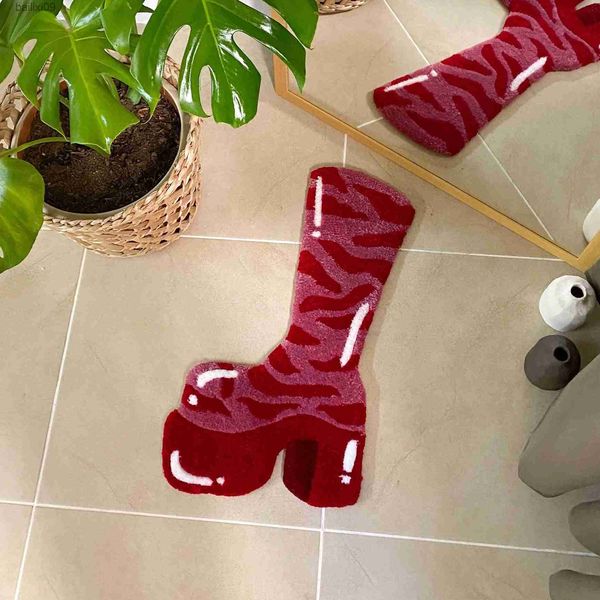 Red Boot Tufted Rug Hot High Heel Fluffy Soft Carpet Decorativo Impermeable Antideslizante Alfombra Diseño de moda Regalos para un amigo T230519