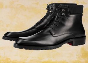 Bottine rouge pour hommes, plateforme, semelle en caoutchouc, Trapman noir tricoté et cuir de veau, baskets de chaussures d'extérieur à lacets 38478300200