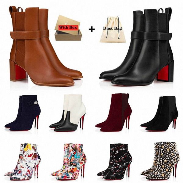 Bota de fondo rojo popular Moda Mujer Botines cortos Vestido Tobillo Bota Rojos Suelas Bombas para mujer Turela a1Rp #