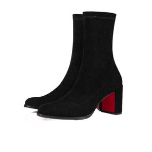 Red-Bottoms Chaussures à la mode populaires Femmes Bottines Bottines courtes Bottines en cuir de veau noir Talons de robe Bottes de luxe Semelles rouges Talon Femmes Pum 53NB #