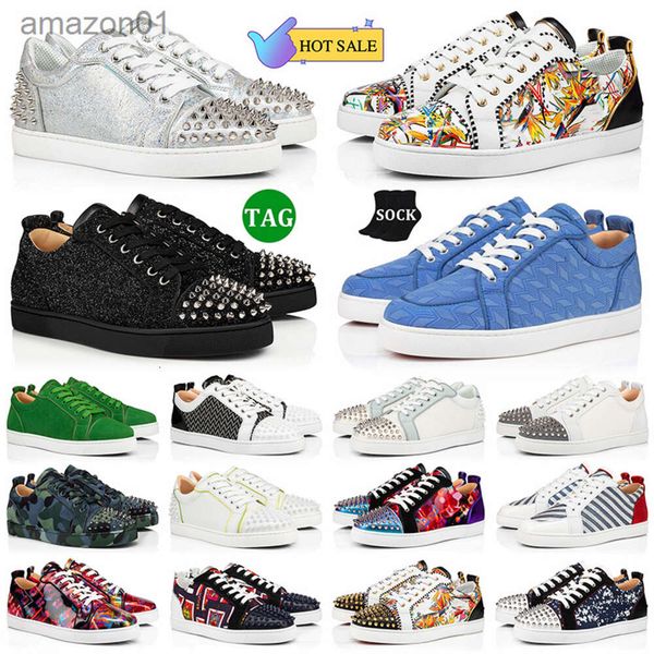 Chaussures à fond rouges Luxury Mens Designer Chaussures Femmes Platforms Sneakers fabriqués en Italie Fashion Brevet Coube en cuir Hommes Strass scintillants Sue X7P