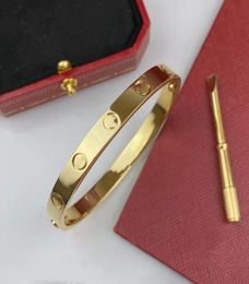 Caja roja Pulseras de lujo Brazaletes para mujeres Hombres oro rosa plata 4 CZ Titanio Acero Tornillo Diseñador Pulseras de moda Joyería Alta 3159215