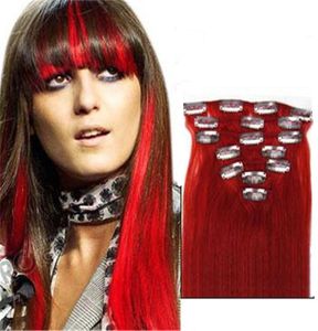 Clip de pelo brasileño rojo en extensiones Clip en extensiones de cabello brasileño Clip en extensiones de cabello humano 2301681