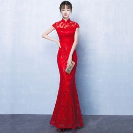 Rode bruid cheongsam oosterse vrouwen bruiloft qipao chinese stijl elegante lange jurk luxe gewaad feestjurken vestido s-4xl