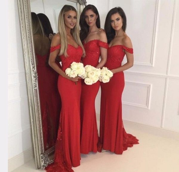 Les robes de demoiselle d'honneur rouge sur les bretelles Sirène Sirène en mousseline de gamme Applique Sequins plage plus taille de mariage robes d'invités de mariage.