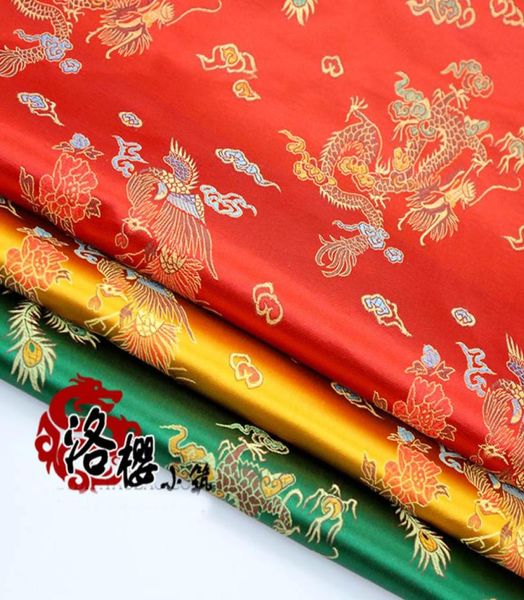 Traje de tela Jacquard con brocado rojo, ropa china para boda, cheongsam, tela satinada de Damasco, dragón Phoenix5110771