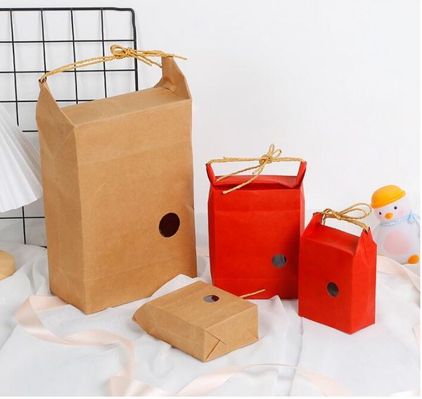 Bolsa de embalaje de arroz de papel Kraft marrón rojo, bolsa de papel de cartón para embalaje de té/bolsa de papel kraft para bodas, bolsa de embalaje de pie para almacenamiento de alimentos