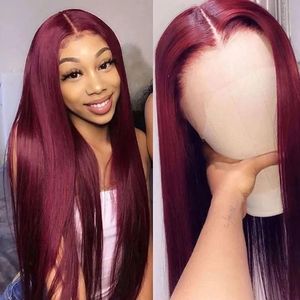 Perruque Lace Front Wig synthétique lisse et soyeuse, couleur rouge bordeaux 99J, pre-plucked douce avec cheveux de bébé, densité 180%, pour femmes noires