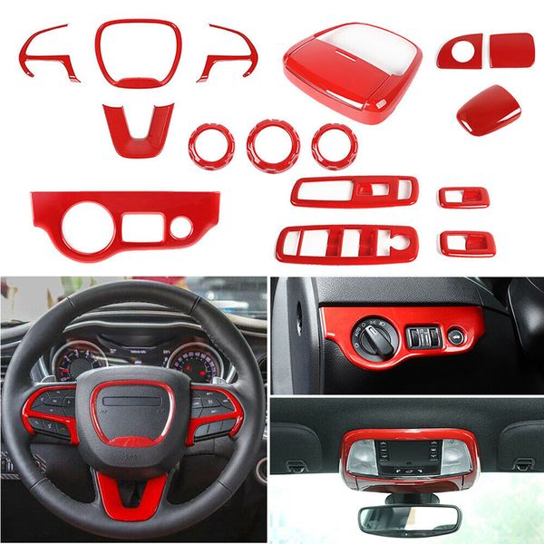 Kit de décoration de garniture intérieure complète de voiture rouge pour accessoires intérieurs automatiques Dodge Charger UP ABS
