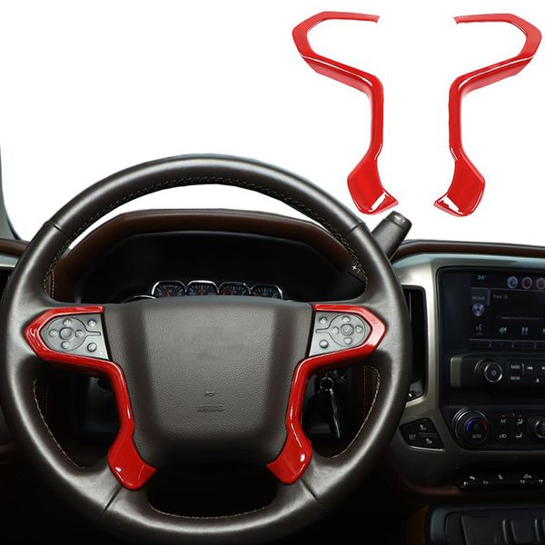 Cubierta decorativa roja para volante de coche ABS, 2 piezas para Chevrolet Silverado GMC Sierra 2014-2018, accesorios interiores