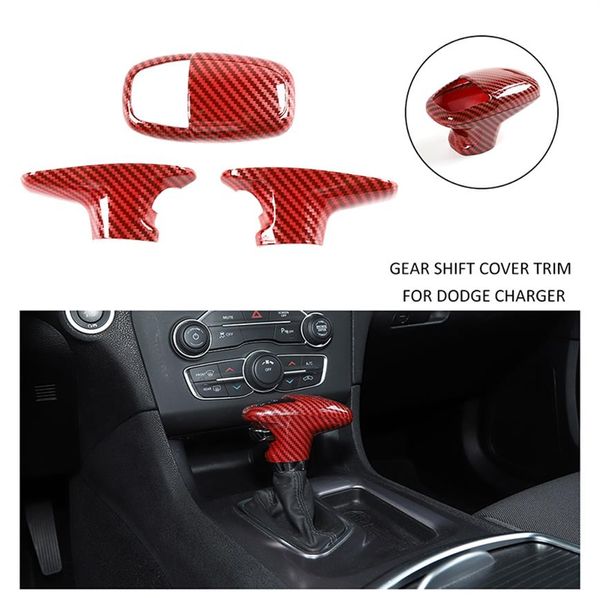 Garniture de couvercle de changement de vitesse de voiture ABS en Fiber de carbone rouge pour Dodge Charger Challenger 15 ans Durango 18 ans 2395