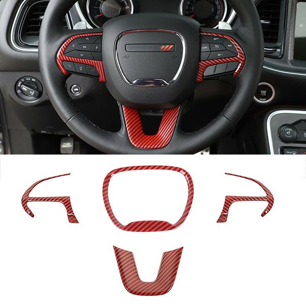 Kit d'emblème de garniture de volant de voiture en Fiber de carbone rouge ABS couverture de décoration d'autocollant pour Dodge Charger 2015 + accessoires intérieurs