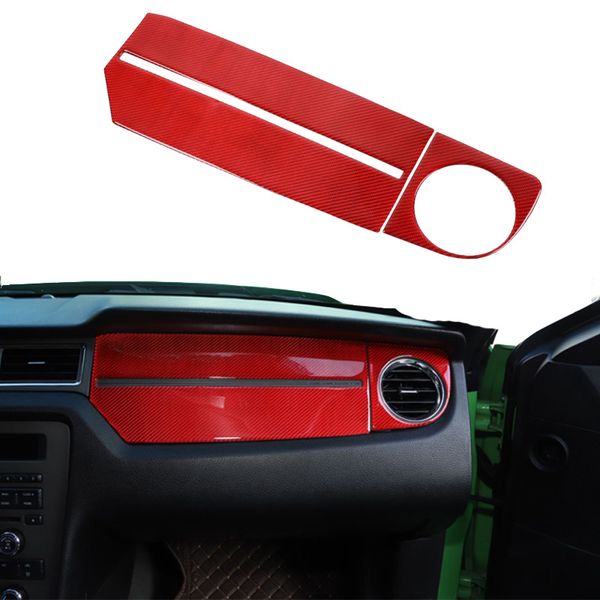Panel decorativo de fibra de carbono rojo para tablero de copiloto de coche, pegatina para salida de aire, accesorios interiores para Ford Mustang 2009-2013