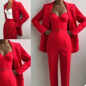 Women's Elegant Red Blazer and Pants Suit Set - Leisure Fit, Ideal for Parties, Clubs, and Weddings