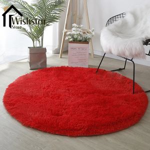 Tapis rouge rond doux moelleux tapis solide multicolore cercle Table basse tapis en peluche enfants chambres tapis Shaggy tapis de jeu mignon 240311