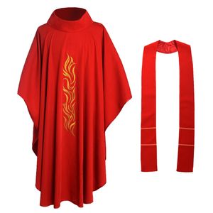 Red Catholic Church Chasuble Religion Costumes Clergé formel Saint Clergé brodé Priest Robe Vestments