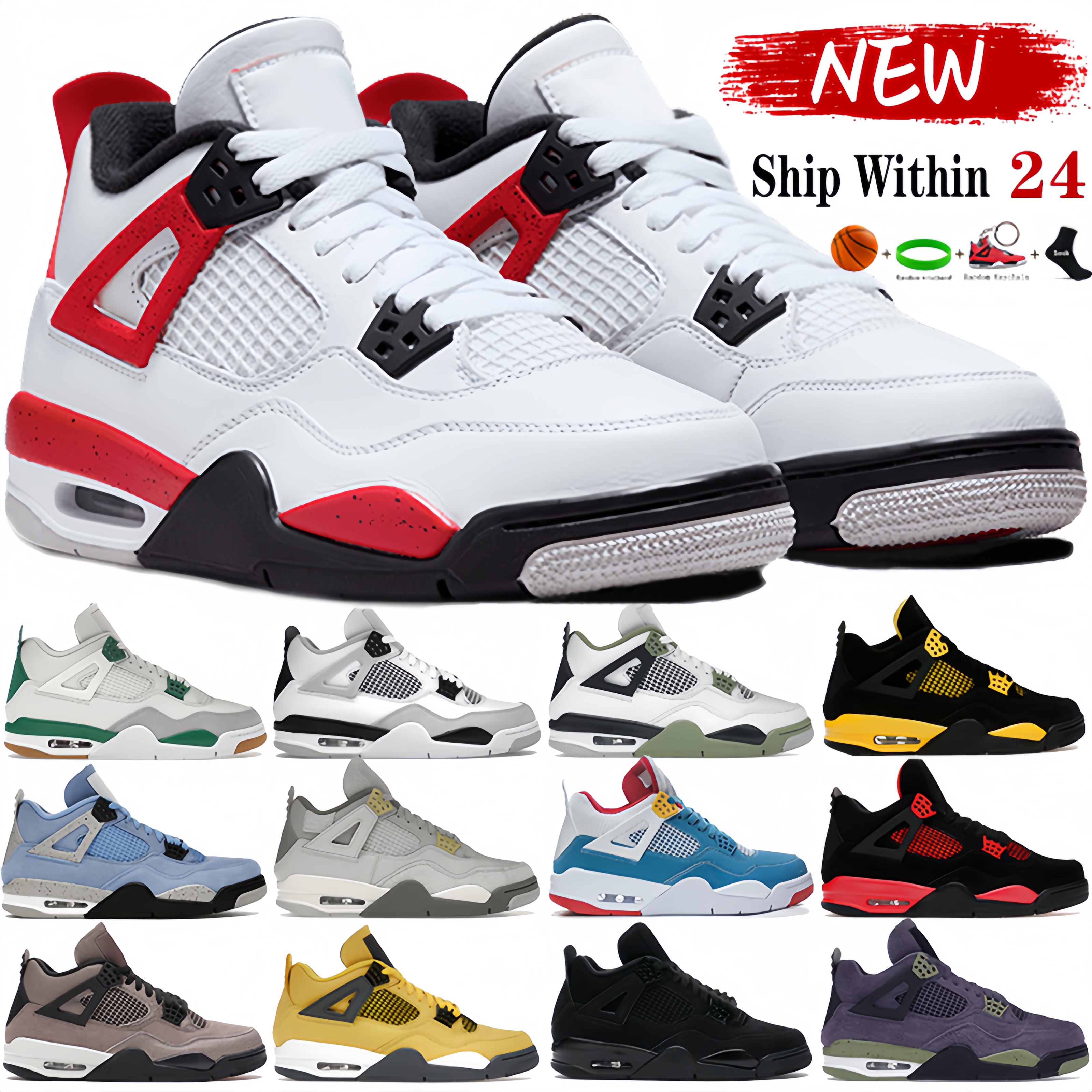 Red Cement 4 Sapatos de basquete masculino 4S Thunder Frozen Moments Militar Black Seafoam