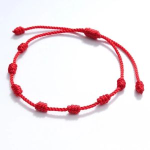 Rode Bedel Armbanden 7 Knopen String Armband Voor Vrouwen Mannen Lucky Amulet En Vriendschap Handgemaakte Gevlochten Touw Polsband Sieraden Gift