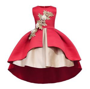 Rood goedkoopste hete verkoop bloem meisjes jurk prinses jurken peuter meisjes zomer handgemaakte bloemen halloween partij meisje tutu jurk op voorraad