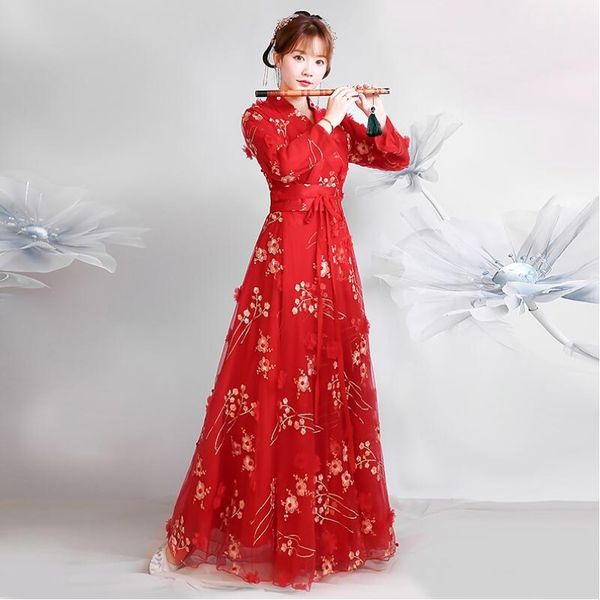 Red Chinese Hanfu princesse robe Lady Traditional Oriental Costumes Fairy Qerformance Cosplay Clothing Adults Stage Wear 266n
