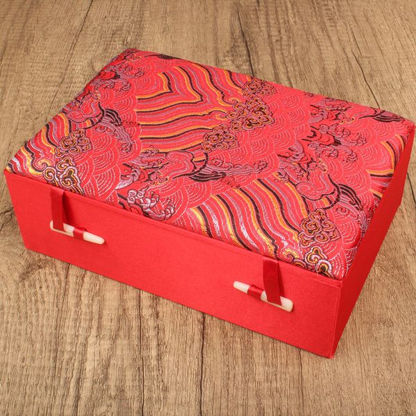 Caja de regalo de joyería de seda de estilo chino rojo, caja de almacenamiento de juguetes de Jadeware rectangular, artesanías, álbum de fotos, embalaje, recuerdo de fiesta