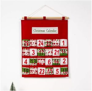 Calendario de Adviento de Navidad rojo Colgante de pared Adorno de Navidad Impresión Bolsa de dulces Cuenta regresiva Admisión Bolsas de regalo Decoración del hogar DBC P1121