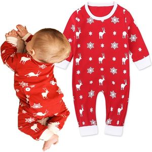 Costumes de Noël rouge bébé fille vêtements renne nouveau-né noël barboteuse pyjamas combinaisons prématurées cerf flocon de neige 100% coton haut 210413