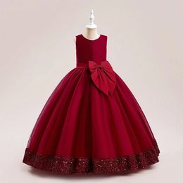 Vestido de Navidad rojo para niñas niños Princesa Bow Sequin Kids Wedding Farty Dresses Pageant Formal Vestidos 240407