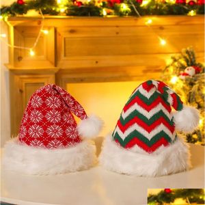 Chapeau de Noël rouge doux P rayé chapeaux de flocon de neige Santa Claus Cosplay Cap enfants Adts fête de Noël décoration casquettes Th0091 livraison directe Dhsq4